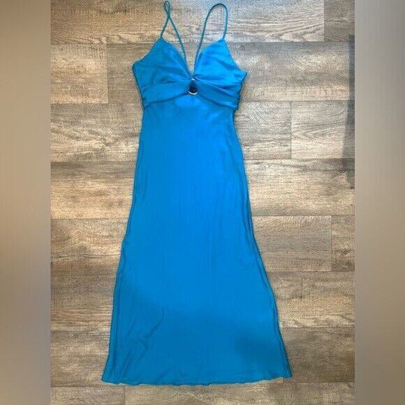 ZARA Metal Detail Cutout Midi Dress NWT – Turquoise V-Neck Blogger Fave, Size M - Picture 15 of 16